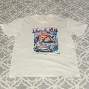 Los Angeles Vacation Graphic T-Shirt White‎ Retro Car Palm Trees Mens